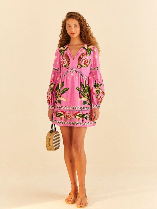 FARM Rio Dresses & Skirts - Farm Rio Leopard Forest Mini Dress XL Pink Linen Blend Tropical
